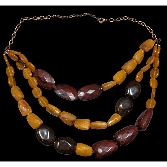Vintage Retro Chunky Brown Acrylic Beaded Layered Necklace - Picture 1 of 6
